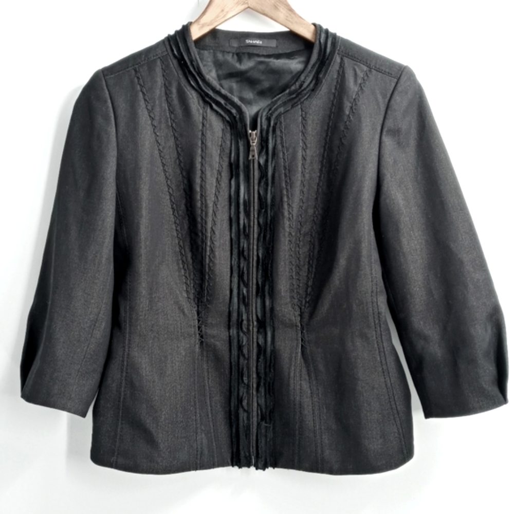 Tahari‎ Black Zip Front Black Blazer